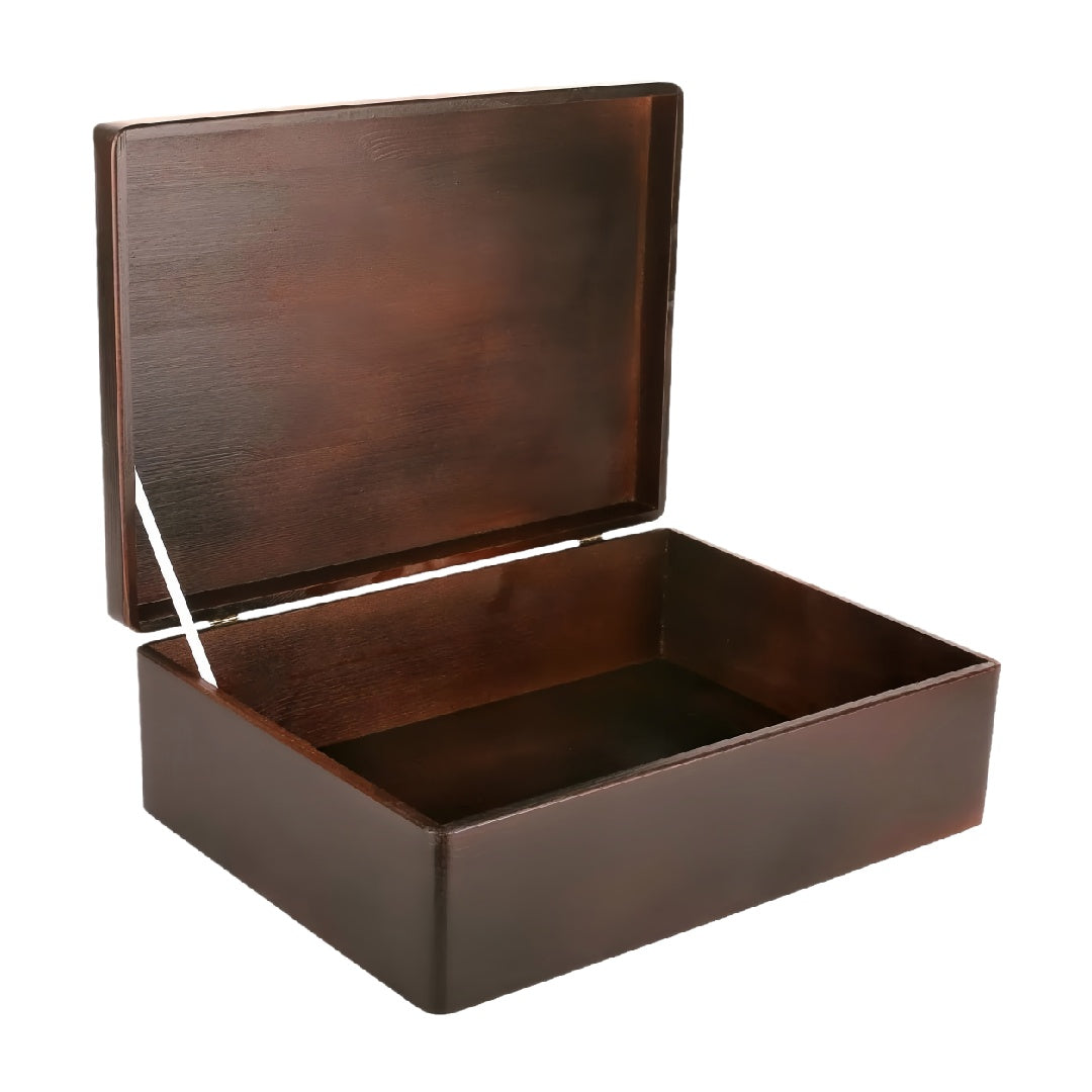 Dark Walnut Stained Wooden Keepsake Box with Hinged Lid