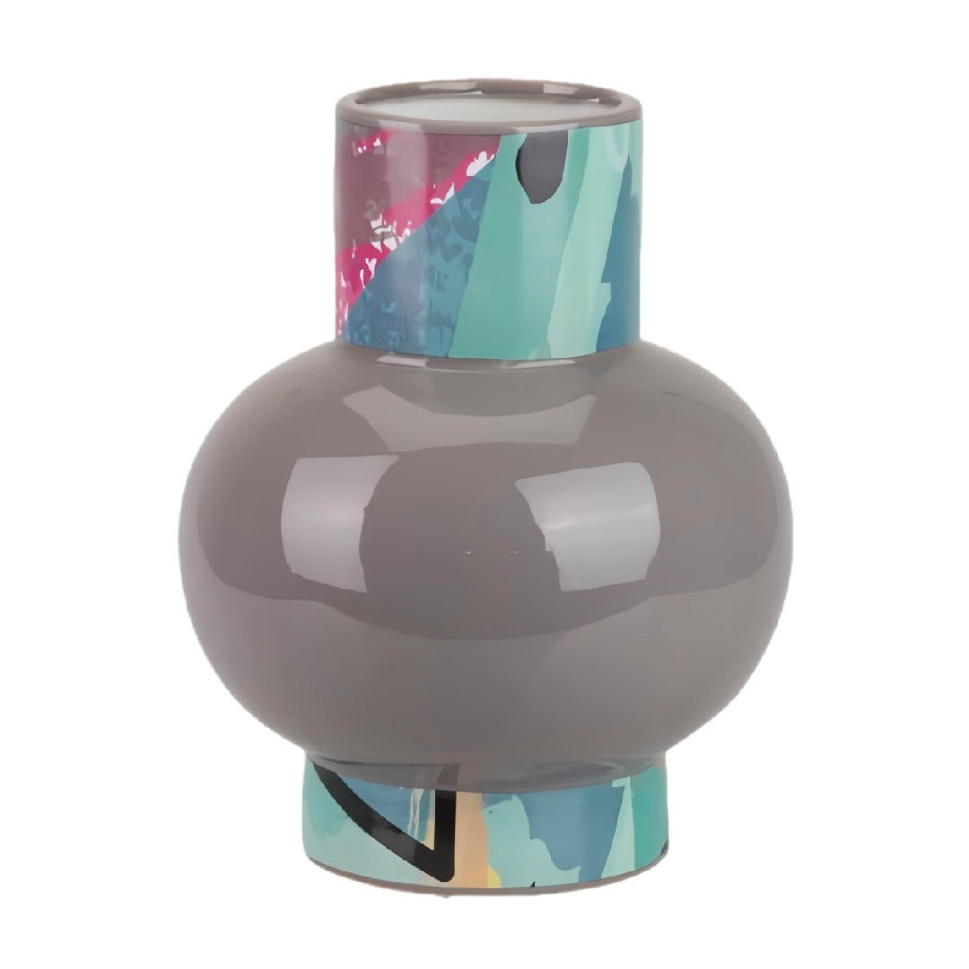 Modern Artistic Painted Ceramic Vase - Abstract Multi-Color Glazed Round Decorative Vase