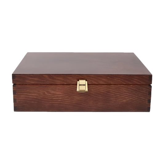 Dark Walnut Stained Wooden Jewelry Box with Gold Metal Buckle