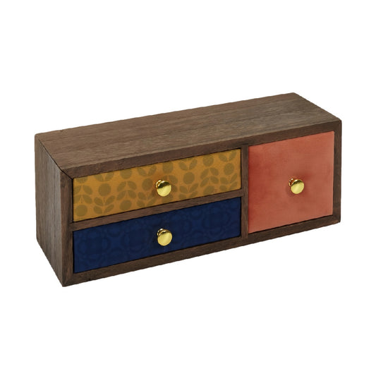 Handcrafted Wood Desktop Storage Organizer with 3 Multicolored Patterned Drawers