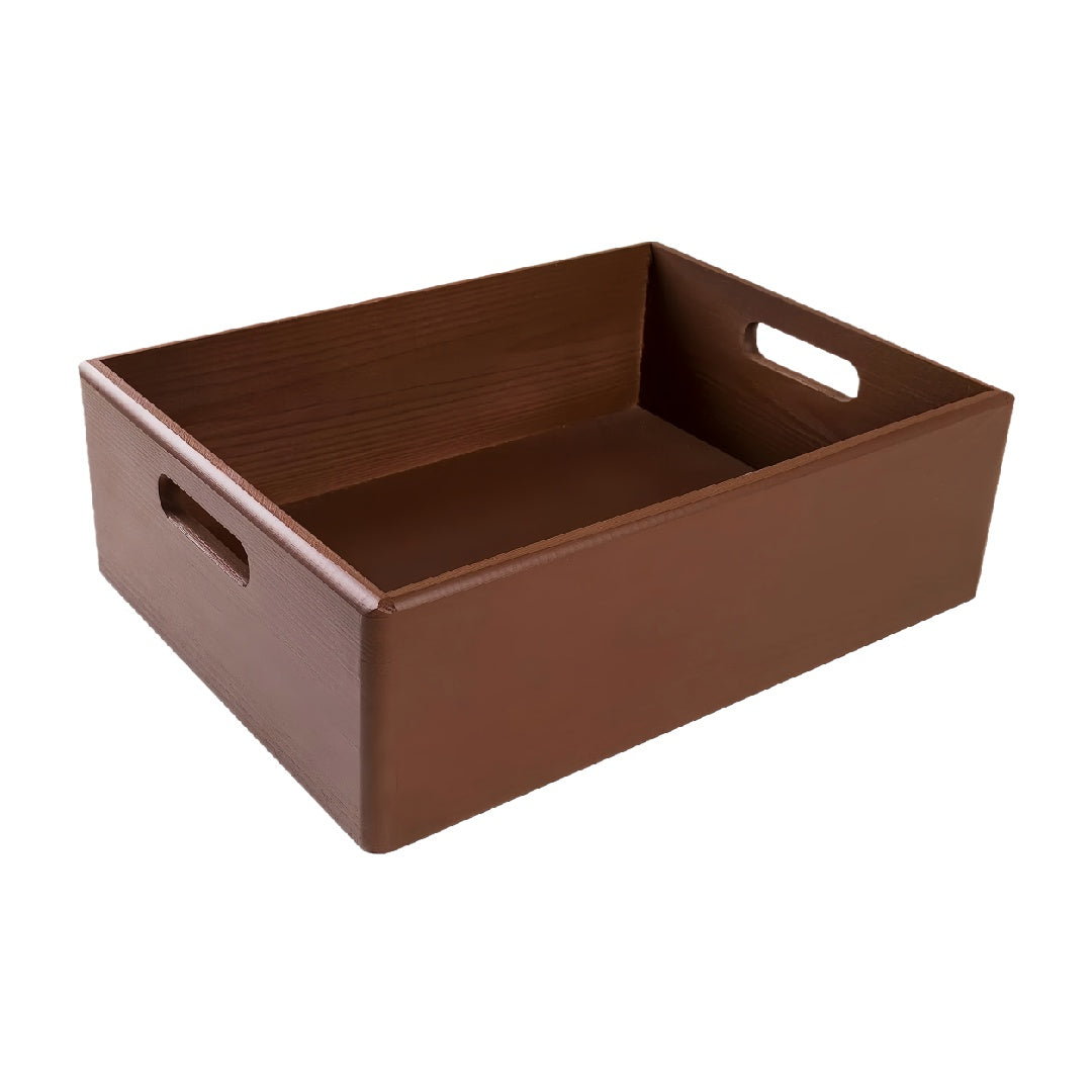 Walnut Stained Solid Wood Rectangular Storage Tray with Built-in Handles