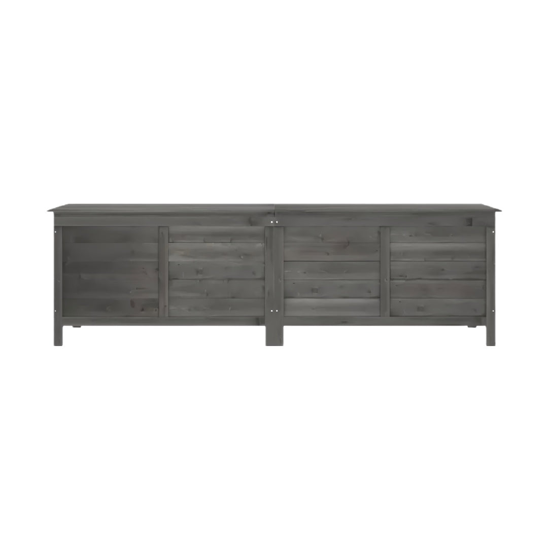 Distressed Gray Solid Wood Extra-Long Sideboard Cabinet with Slatted Panels